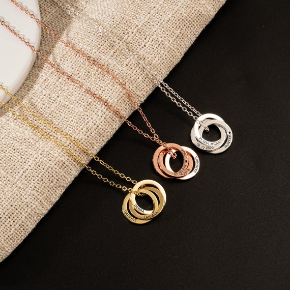 Multiple Linked Ring Necklace, Family Name Necklace, Personalized Interlocking Circle Necklace, Kids Name Necklace, Gifts for Mom Grandma