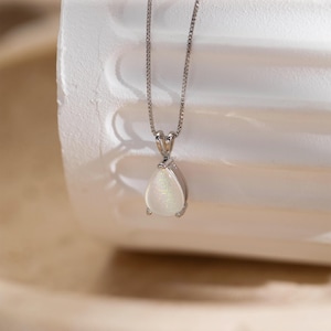 Dainty Opal Pendant Necklace, Minimalist Gold Opal Pendant, October Birthstone Jewelry for Women, Droplet White Opal Necklace, Gift for Her image 12
