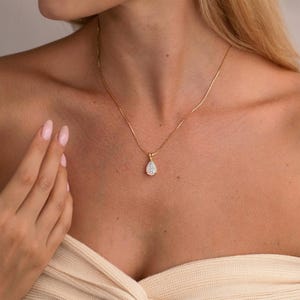 Dainty Opal Pendant Necklace, Minimalist Gold Opal Pendant, October Birthstone Jewelry for Women, Droplet White Opal Necklace, Gift for Her image 9