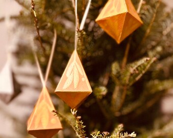 Hand Printed Paper Ornament - diamond shaped