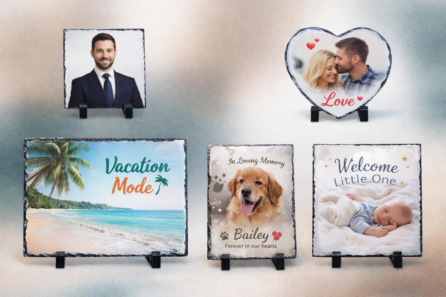 Personalized Natural Slate Photo Frame – Custom Stone Photo Gift With ...