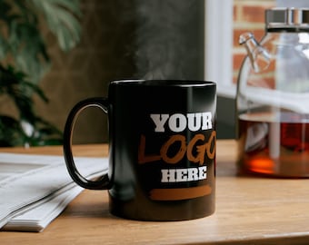 Wholesale Personalized Black Coffee Mug, Custom Text or Logo, 11oz/15oz