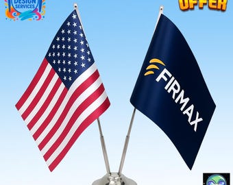 Conjunto de bandeiras de mesa duplas personalizadas para atacado • Logotipo e bandeira do país personalizados