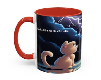 Onthoud wie je bent mok, motiverende mok, meme cadeau, leeuw en kat mok, grappige mok, cadeau voor vriend, kattenmok, prop cadeau voor vriend,