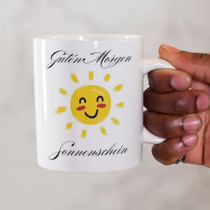 Guten Morgen Sonnenschein Mug with Color Inside, good morning sunshine, German cup, Deutsche Kaffee Tasse, positive mug, Germany