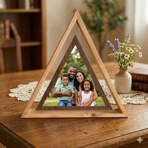 Personalized Desktop Triangular Wooden Frame Custom Logo Photo Frame Office Desk Decor Corporate Gift Wooden Display Stand