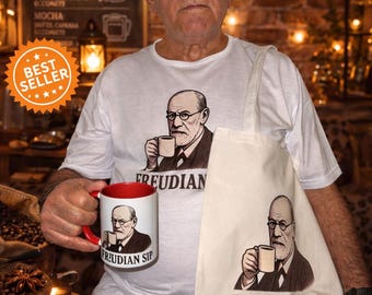 Taza Freudiana: Regalo divertido de psicólogo, humor psicoanalítico, taza Freud, set de regalo Freud, camiseta y bolsa Freudiana