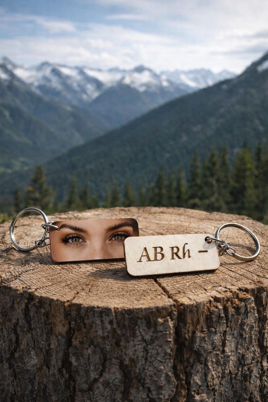 Personalized Wooden Keychain With Blood Type and Eye Photo, Custom ...