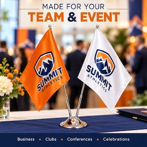 Premium Personalized Double Desk Flag Set • Custom Logo & Country Flag