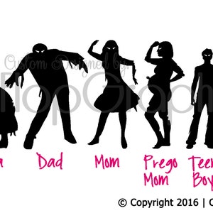 Zombie Family Sticker WITHOUT PHRASE, Vinyl Graphic