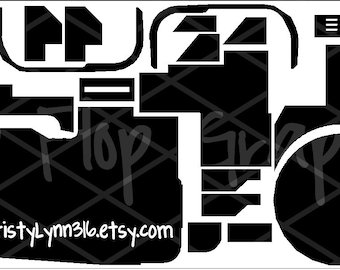 May include: A black and white digital die-cut design for a custom vinyl decal. The design features a stylized image of a robot with a large head, a round body, and a single arm. The design also includes a variety of smaller details, such as a control panel, a speaker, and a light. The design is perfect for adding a unique touch to any surface.