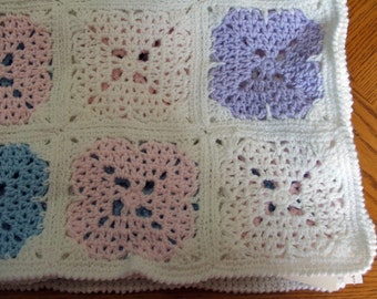 Baby Blanket crochet in pink, lilac, blue, white