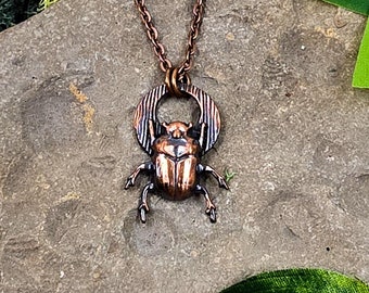 Copper Scarab Pendant Necklace: Handmade Beetle Jewelry