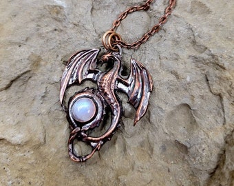 Copper Dragon Amulet with Moonstone