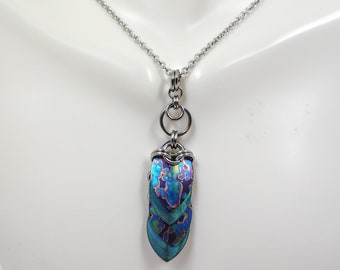 Mottled Rainbow and Green Titanium Scale Pendant