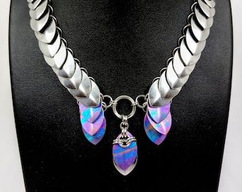 Stainless Steel and Custom Anodized Titanium Scalemaille Necklace