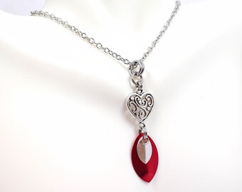 Filigree Heart Pendant with Scales/ Dainty Heart Pendant/ Heart Pendant and Earring Set