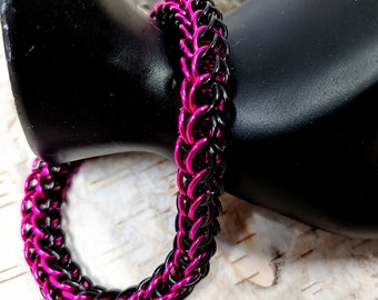 Black and Magenta Chainmaille Bracelet