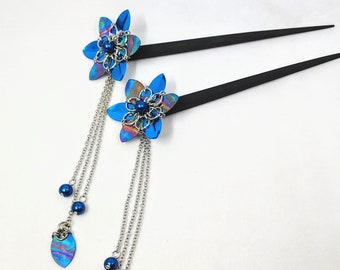 Tropical Blue and Sunset Strata Hair Flower Hair Sticks