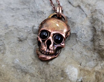 Skull Pendant with Garnet, Gemstone & Copper Skull