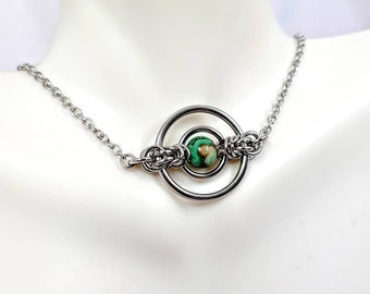 Orbiting Gemstones Necklace: Large /Stainless Steel and Semi-Precious Gems
