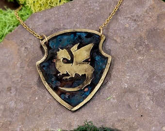 Antiqued Dragon Shield Necklace