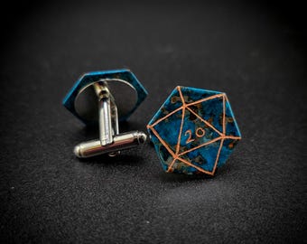 Hand Engraved D20 Copper Cufflinks: Nerdy Groomsman Gift