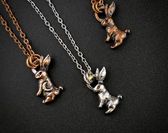 Sterling Silver Rabbit Necklace: Copper Hare Pendant, Celtic Charm