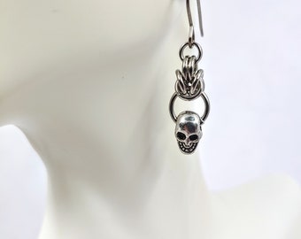 Chainmaille and Skull Earrings