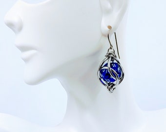 Mini D20 Earrings- Blue