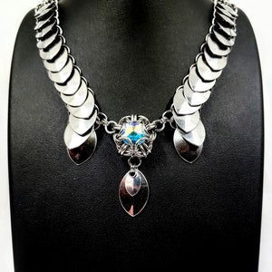 Stainless Steel and Swarovski Crystal Scalemaille  Necklace