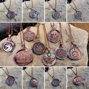 Handmade Copper Wax Seal Medallion Necklace: Dragon, Pirate, DnD