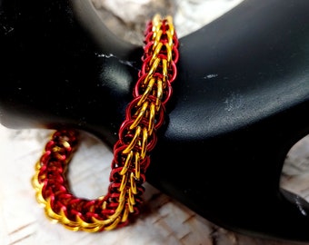 Red and Gold Chainmaille Bracelet