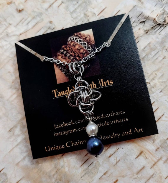 Stainless Steel Knots and Gemstone Pendant / Persephone Chainmaille Unit Pendants