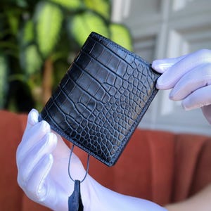 Luxury Alligator Leather Bifold Wallet. Navy Blue Exotic Wallet.