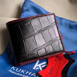 Cartera clásica unisex de piel de cocodrilo auténtica. Cartera unisex plegable de lujo