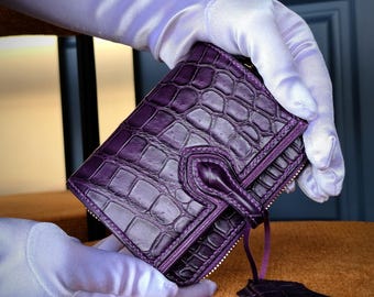Handmade Purple Alligator Leather Wallet. Women&#39;s Luxury Wallet.