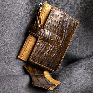 Echte alligator kleine portemonnee voor winkelwagenhouder.Unisex handgemaakte kaarthouderportemonnee