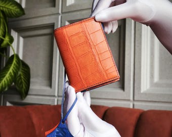 Alligator Leather Card Holder Wallet. Business Card Case.