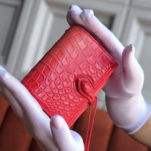 Handmade Red Alligator Leather Wallet. Luxury Women&#39;s Clutch.