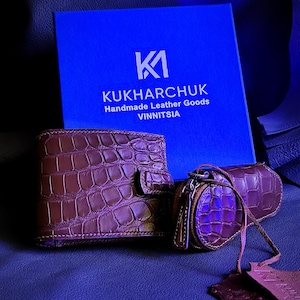 Cartera de lujo hecha a mano para hombres, piel de caimán auténtica, billetera y llavero de piel exótica