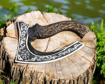 Hand Forged Viking Pizza Cutter Axe: Carbon Steel with Leather Sheath