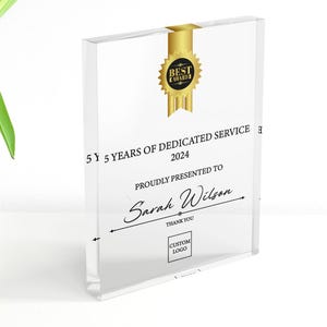 Personalized Acrylic Award Plaque: Custom Corporate Employee Recognition