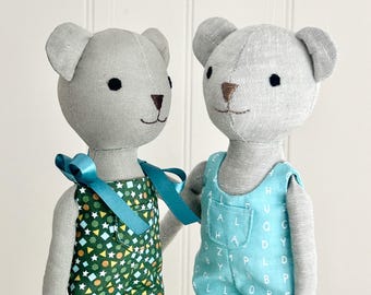 Teddy Bear Bundle, Easy PDF Pattern and Tutorial Sew Along, Traditional Handmade Toy, Mom Gift For New Baby Stuffed Animal Pattern Rag Doll