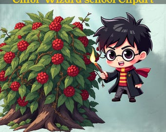 Wizard Clipart Chibi Magic School PNG Birthday Party Invitation 225 Digital Download