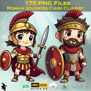 175 Soldados Romanos Chibi Clipart – Adorables guerreros romanos PNG, perfectos para proyectos históricos de bricolaje y creativos