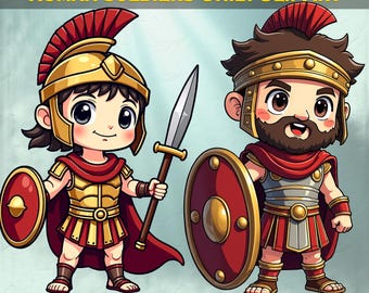 Roman Soldier Clipart Chibi Warrior PNG History Classroom 176 Digital Download