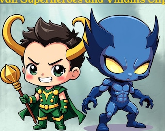 Kawaii Superhero Clipart Cute Hero PNG Kids Birthday Party 197 Digital Download