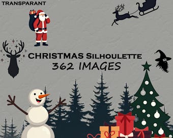 Christmas PNG Clipart Bundle Santa Holiday Silhouette Decor 362 Digital Download
