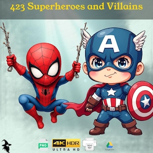 Supereroi e cattivi Chibi Clipart - 423 simpatici personaggi, sfondo trasparente PNG, Marvel e Avengers Art per progetti creativi